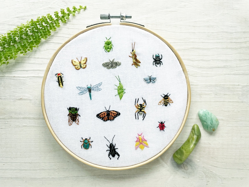 Tiny Bugs Collection Hand Embroidery Pattern PDF Download, Mini Insects Embroidery Hoop Art image 1