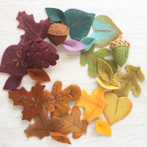 Felt Leaves Sewing Pattern PDF download, felt plants, garland, wreath, fall autumn acorn pine cone image 6