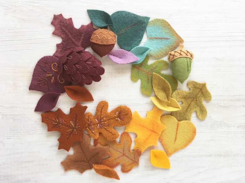 Felt Leaves Sewing Pattern PDF download, felt plants, garland, wreath, fall autumn acorn pine cone image 6