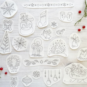 20+ Christmas Stick and Stitch embroidery designs, hand embroidery patterns, winter holiday designs
