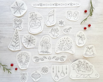 20+ Christmas Stick and Stitch embroidery designs, hand embroidery patterns, winter holiday designs