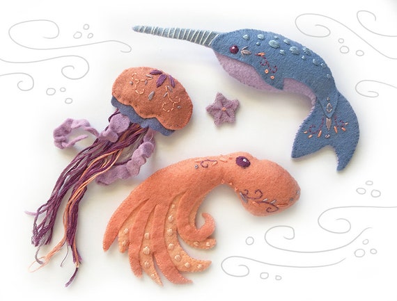 Felt Animals Sea Creatures Set 1 Plush Pattern Sewing - Etsy Felt Animals Sea Creatures Set 1 Plush Pattern Sewing - Etsy
