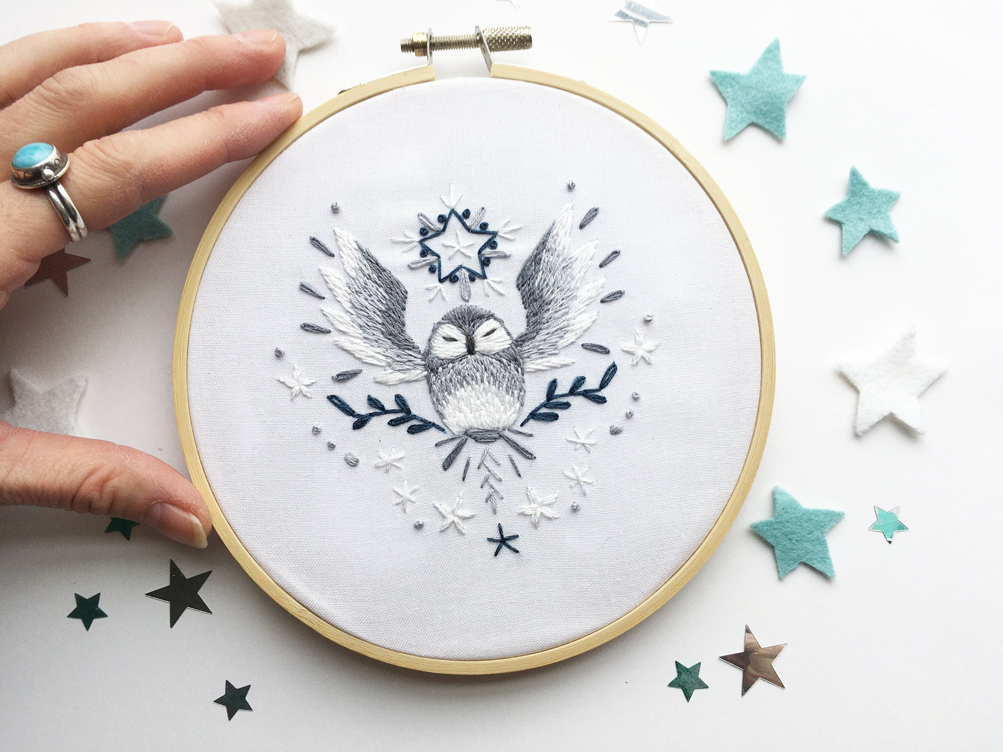 PDF Starry Owl Hand Embroidery Pattern, Celestial Decor Hoop Art Design ...