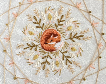 Sleeping Fox Mandala Dream Catcher Hand Embroidery Pattern, PDF Download embroidery hoop art