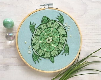 PDF download Turtle Mandala Hand Embroidery pattern, Beginner level Nature Decor Hoop Art Design