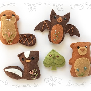 Woodland Creatures set 4 Felt Animals Sewing Pattern, Plush PDF Download, SVG file for Wool Felt Ornaments, Baby Mobile, Nursery Decor