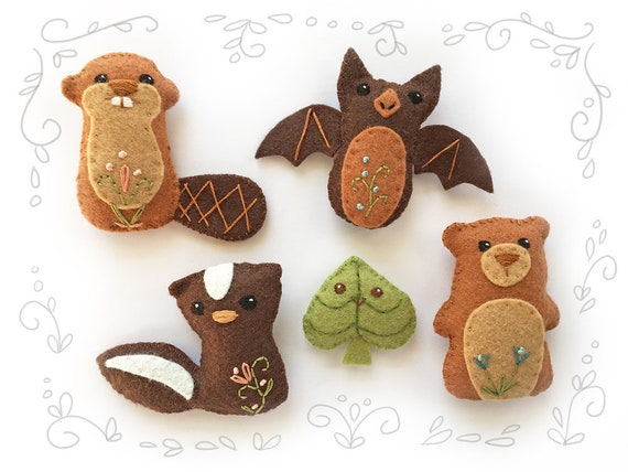 Woodland Creatures Set 4 Felt Animals Sewing Pattern, Plush PDF Download,  SVG File for Wool Felt Ornaments, Baby Mobile, Nursery Decor 