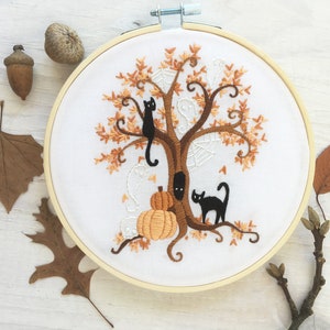 Halloween Tree Hand Embroidery Sampler, Halloween DIY Decoration