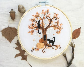 Halloween Tree Hand Embroidery Sampler, Halloween DIY Decoration