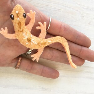 Pu&ograve; includere: Un piccolo geco in feltro arancione con dettagli ricamati. Il geco ha una lunga coda ed &egrave; in posa con le zampe distese.