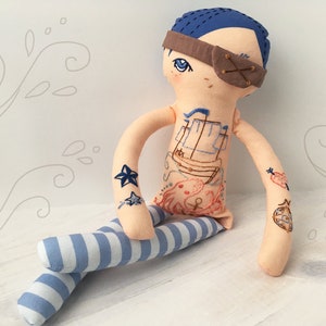 DIY Cut and Sew Pirate boy doll with embroidery, cloth doll, embroidery sampler, craft kit
