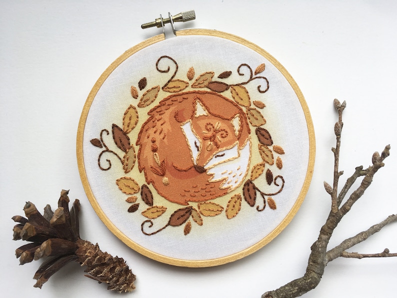 PDF Download Sleeping Fox Hand Embroidery Pattern, DIY Craft, Modern ...