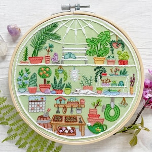 little greenhouse Hand Embroidery Sampler, Garden, Plant Lady DIY Decoration