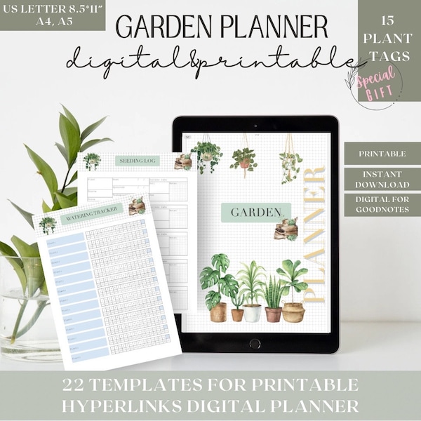 Garden Planner Printable, Digital Garden Planner, Gardening Binder, Gardening Organizer, Plant Tags, Watering Tracker, Plant Card, Seed