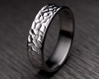 Hand Forged Titanium Ring Hammered Band Men's Durable Wedding Band for 5th Anniversary Personalized Ring for Woman Unique Engagement Ring