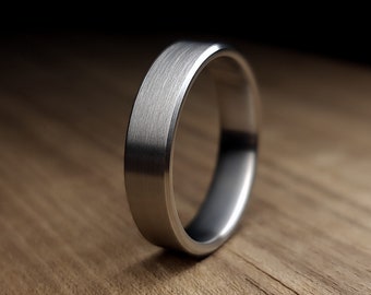 Beveled Wedding Band for Man Brushed Ring Titanium Mens Minimalist Engagement Band for Woman Classic Silver Ring for Wedding Band for Him