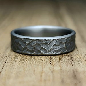 Dark Gray Hammered Wedding Band Ring for Him Dark Matte Hammered Titanium Mens Dark Ring Gift for Boyfriend Matte Gray Personalized Band