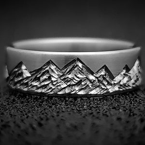 Bergketen trouwring voor mannen Berglandschap band wandelen natuur ring voor vrouwen eenvoudige bergbeklimmen ring cadeau voor natuurliefhebber