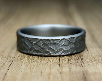 Dark Gray Hammered Wedding Band Ring for Him Dark Matte Hammered Titanium Mens Dark Ring Gift for Boyfriend Matte Gray Personalized Band