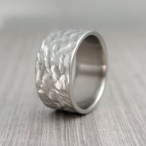 Mens Wedding Hammered Titanium Band Distressed Rustic Finish Womens Wedding Ring Silver Matt Surface Wedding Band Gift for him for Dad