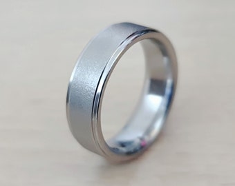 Step Edge Titanium Mens Wedding Ring Matte Finish Band for Him Ring for Her Wedding Polished Ring Edgy Look Band For Husband Gift Ring