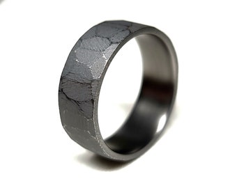 Dark Gray Men's Wedding Ring Dark Faceted Finish Ring for Man Obsidian Band Matte Women's Ring Faceted Dark Wedding Ring Modern Wedding Band