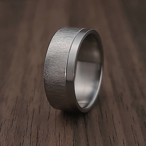 Mens Brushed Wedding Band for Woman Titanium Brushed Ring Polished Silver Wedding Band for Him and Her Anniversary Birthday Gift for Husband