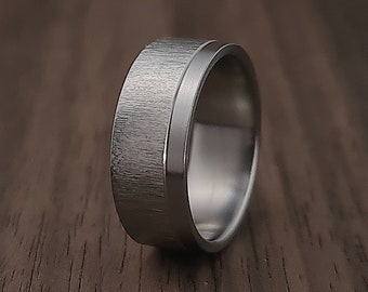 Mens Brushed Wedding Band for Woman Titanium Brushed Ring Polished Silver Wedding Band for Him and Her Anniversary Birthday Gift for Husband