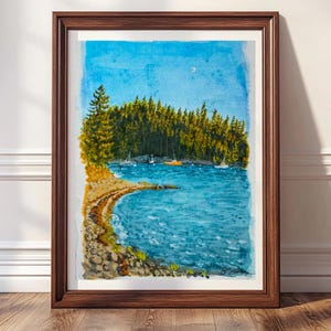 Maine Harbor with a Yellow Boat Print