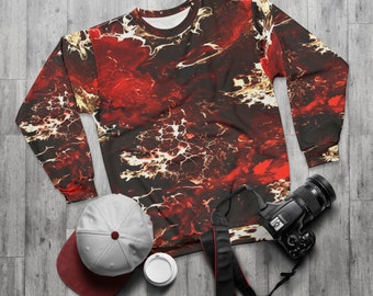 Polyester red black white abstract fluid art sweatshirt