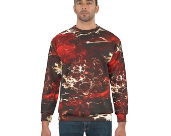 Sweat-shirt en polyester abstrait art fluide rouge noir blanc