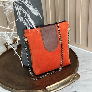 Burnt orange suede crossbody purse, shoulder bag