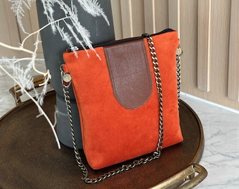 Bolso bandolera de ante naranja quemado, bolso de hombro
