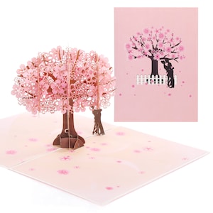 Pop Up Karte Kirschblüten Baum - 3D Glückwunschkarte für Hochzeit und Valentinstag - Gutschein & Geldgeschenk zum Geburtstag