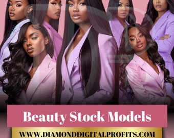 30 modelos de archivo de IA para marcas de belleza / Fotos de archivo de belleza de melanina para sitios web / Folletos de belleza / Cabello / Fotos de archivo de modelos de belleza / Cejas
