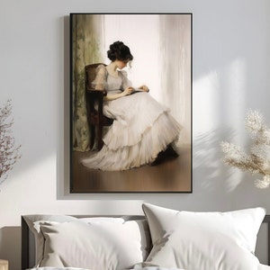 Dark Academia Wand Kunst Viktorianische Frau Lese Wand Kunst Cottage Core Dekor Buch Liebhaber Geschenk Gemälde Trendige Kunst Bücherwurm Wand Kunst Ölgemälde