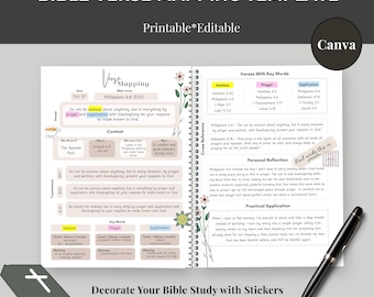 Bible Verse Mapping Template: Printable Scripture Study (Canva Editable, Digital Download)