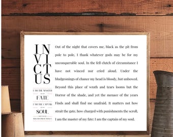 Invictus Poem Print: William Ernest Henley, Black and White (Digital Download)
