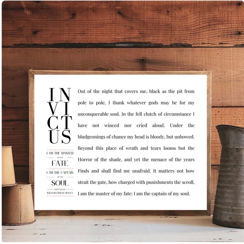 Invictus Poem Print: William Ernest Henley, Black and White (digital ...