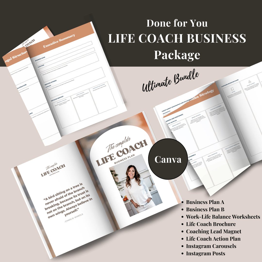 Life Coach Business Plan Template Bundle: Canva, Social Media (editable ...