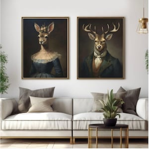 Póster de retrato de animal victoriano, animal vestido, retrato de animal renacentista, decoración de granja, animal vestido, impresión artística alterada de tono oscuro