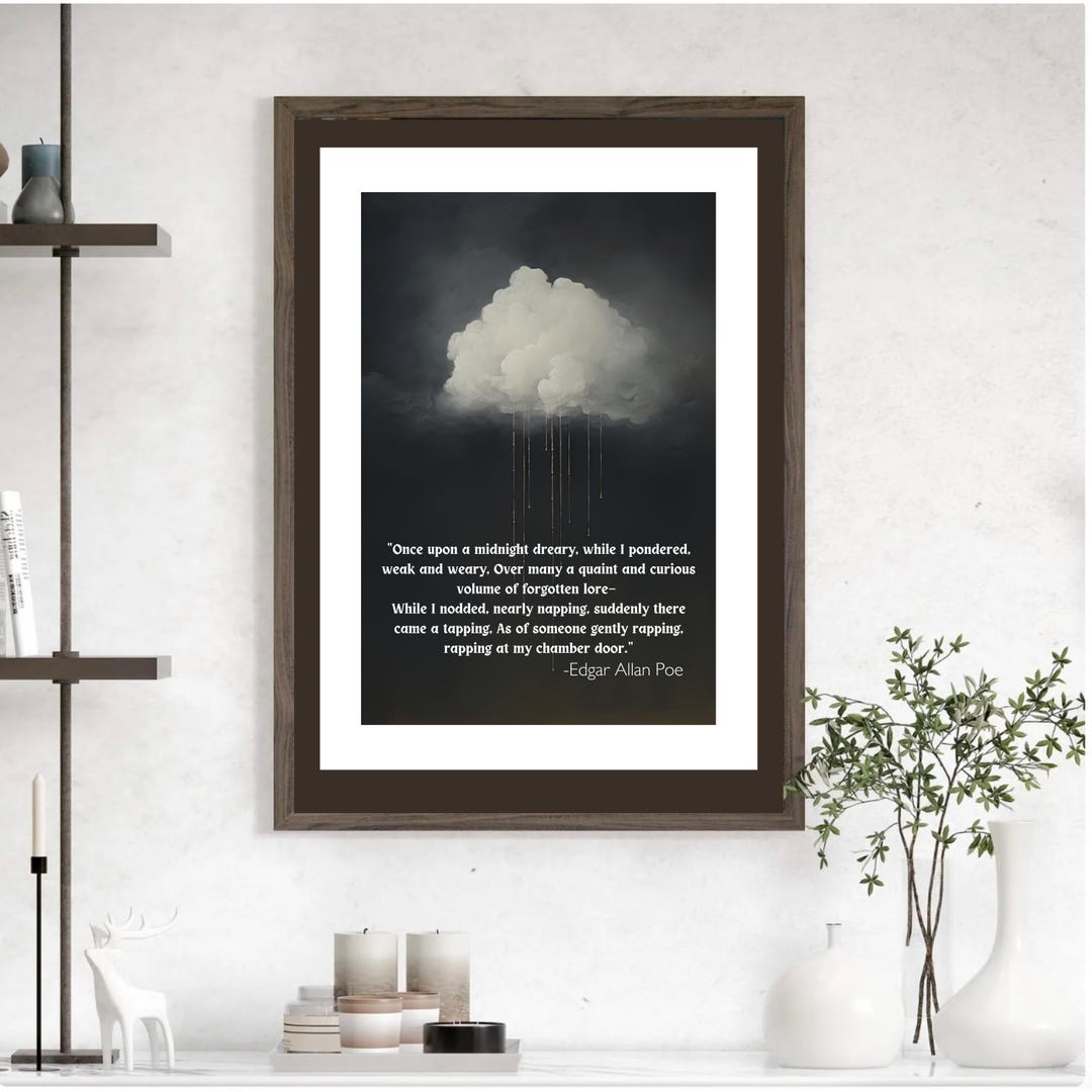 The Raven Digital Print Edgar Allan Poe Dark Cloud Moody Wall Art ...