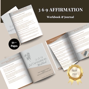 May include: A 3-6-9 Affirmation Workbook & Journal with a floral design on the cover. The workbook is 50 pages and includes the text "The Method That Will Transform Your Life".