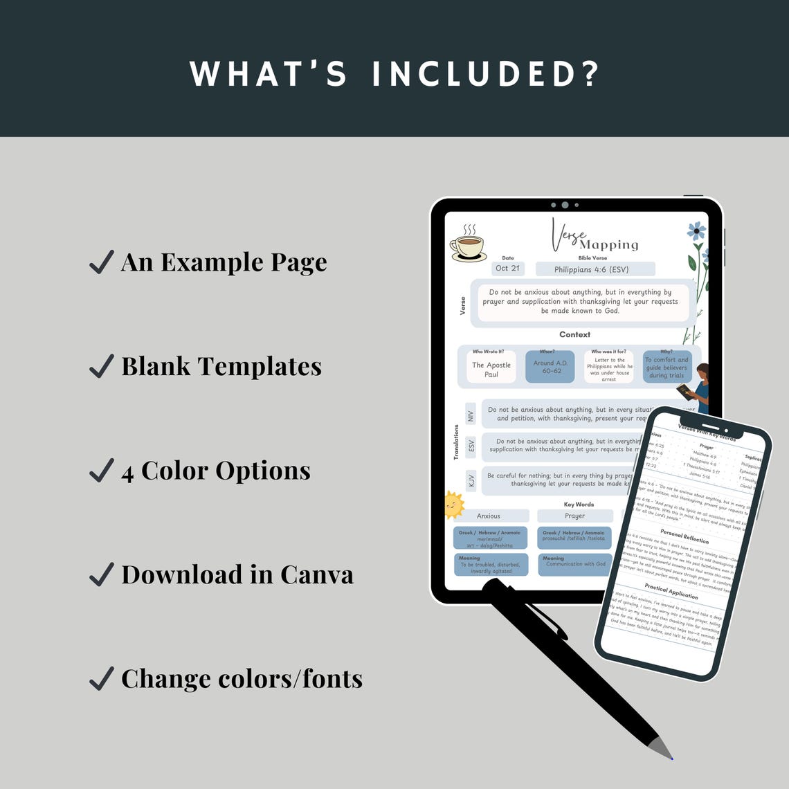 Bible Verse Mapping Template: Printable Scripture Study (canva Editable ...
