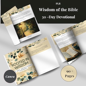 May include: A 30-day devotional journal titled "Rooted in Wisdom" with a floral design on the cover. The journal has 90+ pages and includes a prayer section. The journal is part of a devotional series called "Wisdom of the Bible".