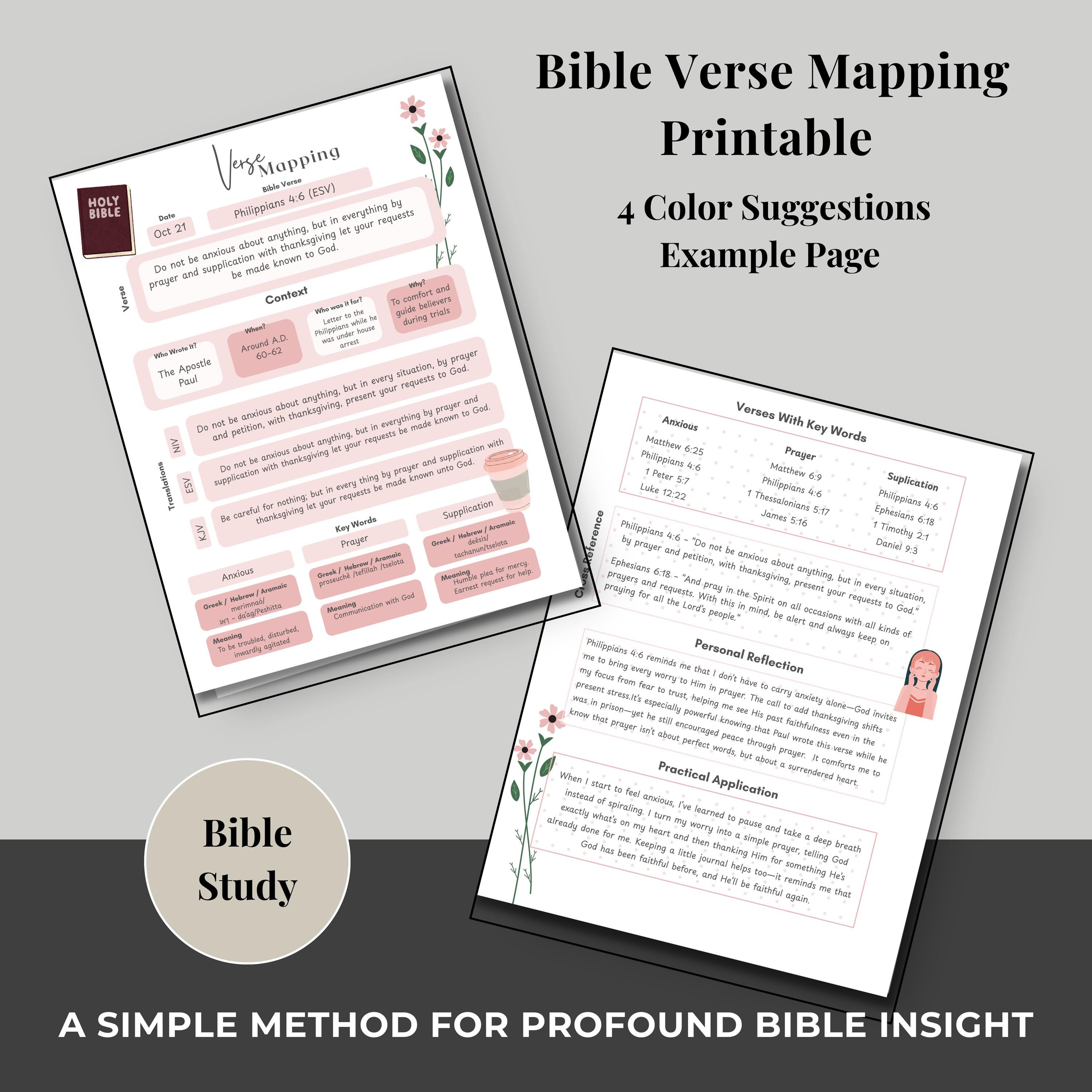 Bible Verse Mapping Template: Printable Scripture Study (canva Editable ...
