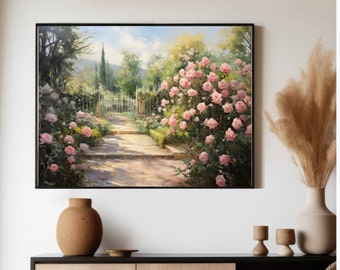 French Rose Garden Print: Cottage Core Farmhouse Wall Art (Digital Download)