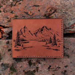 Regalo de cumpleaños de montaña / Cartera plegable delgada de aventura / Cartera plegable de montañas / Cartera personalizada del bosque / Regalo de aniversario