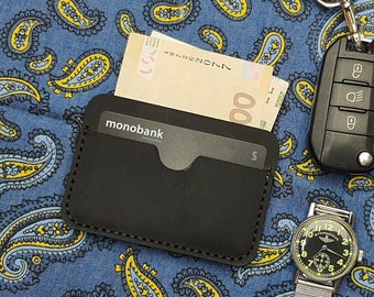 Porte-cartes de visite, Porte-cartes en cuir, Porte-cartes personnalisés, Mini portefeuille Initiales, Porte-cartes mince