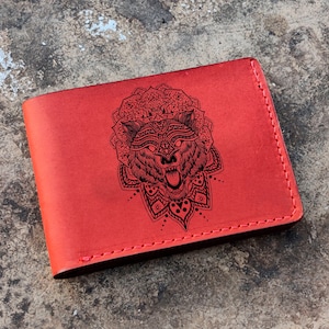 Wolf Mandala Indian Boho Dream Catcher Forest Mountain Travel Adventure Cartera plegable de cuero personalizada